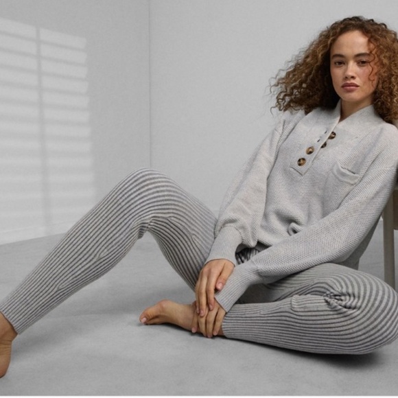 Lunya Cozy Cotton Silk Ribbed Leggings Mellow Grey Heather - Picture 2 of 10